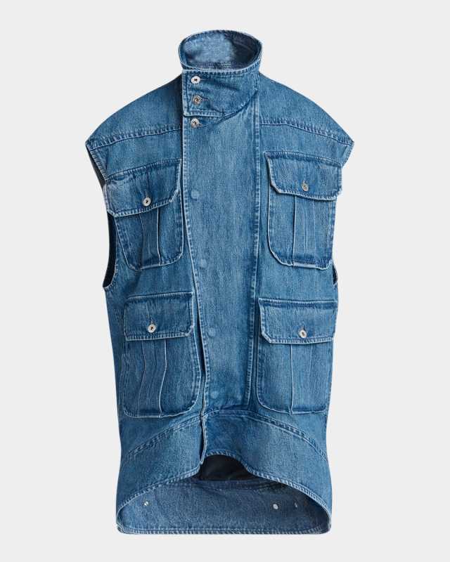 Oversized Sleeveless High-Neck Denim Jacket